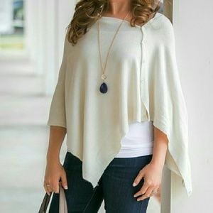 V Neck Button Poncho